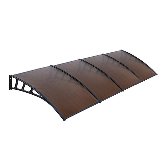 Instahut Window Door Awning Canopy 1.5mx4m Brown Sheet Black Plastic Frame