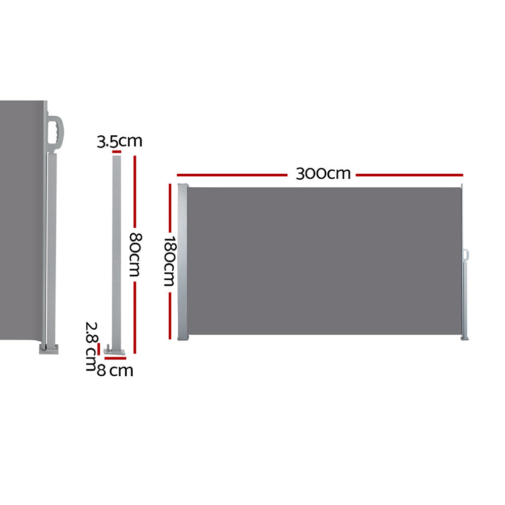 Set of 2 Instahut Side Awning Sun Shade Outdoor Blinds Retractable Screen 1.8X3M GR