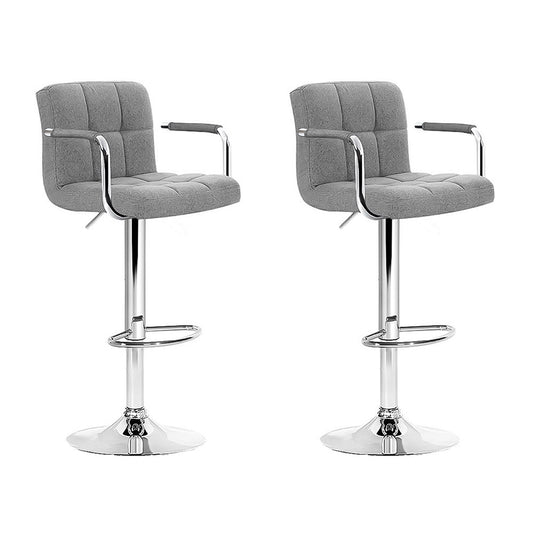 Artiss 2x Bar Stools Fabric Gas Lift w/Armrest Grey