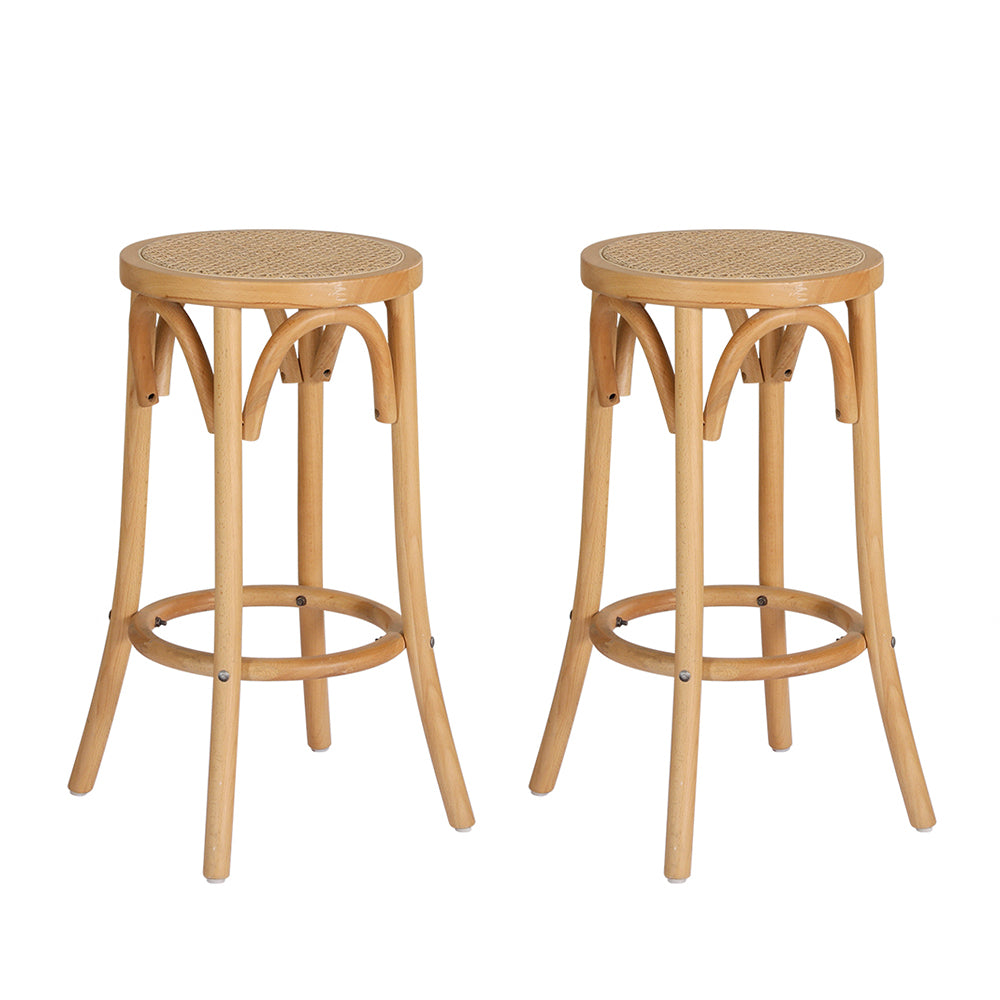 Artiss 2x Bar Stoosl Rattan Seat Wooden