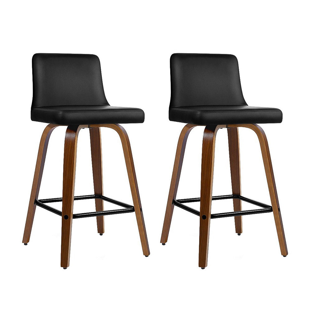 Artiss 2x Bar Stools Swivel Leather Padded Wooden