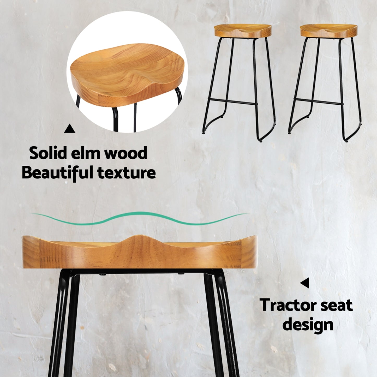 Artiss 4x Bar Stools Tractor Seat 75cm Wooden