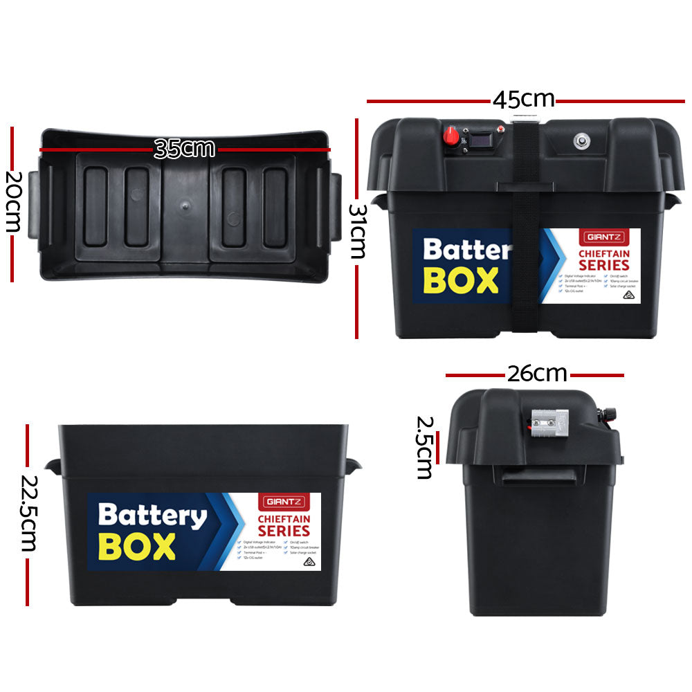 Giantz AGM Battery Box 12v XL Deep Cycle Portable Solar Caravan Camping