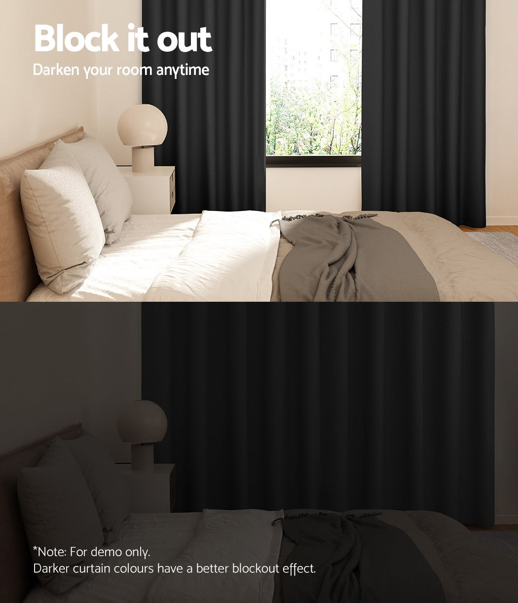 Artiss 2X Blockout Curtains Eyelet 140x230cm Black