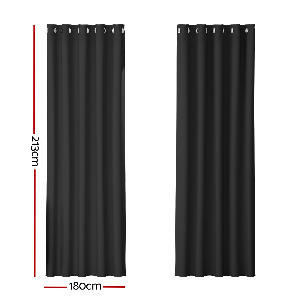 Artiss 2X Blockout Curtains Eyelet 180x213cm Black