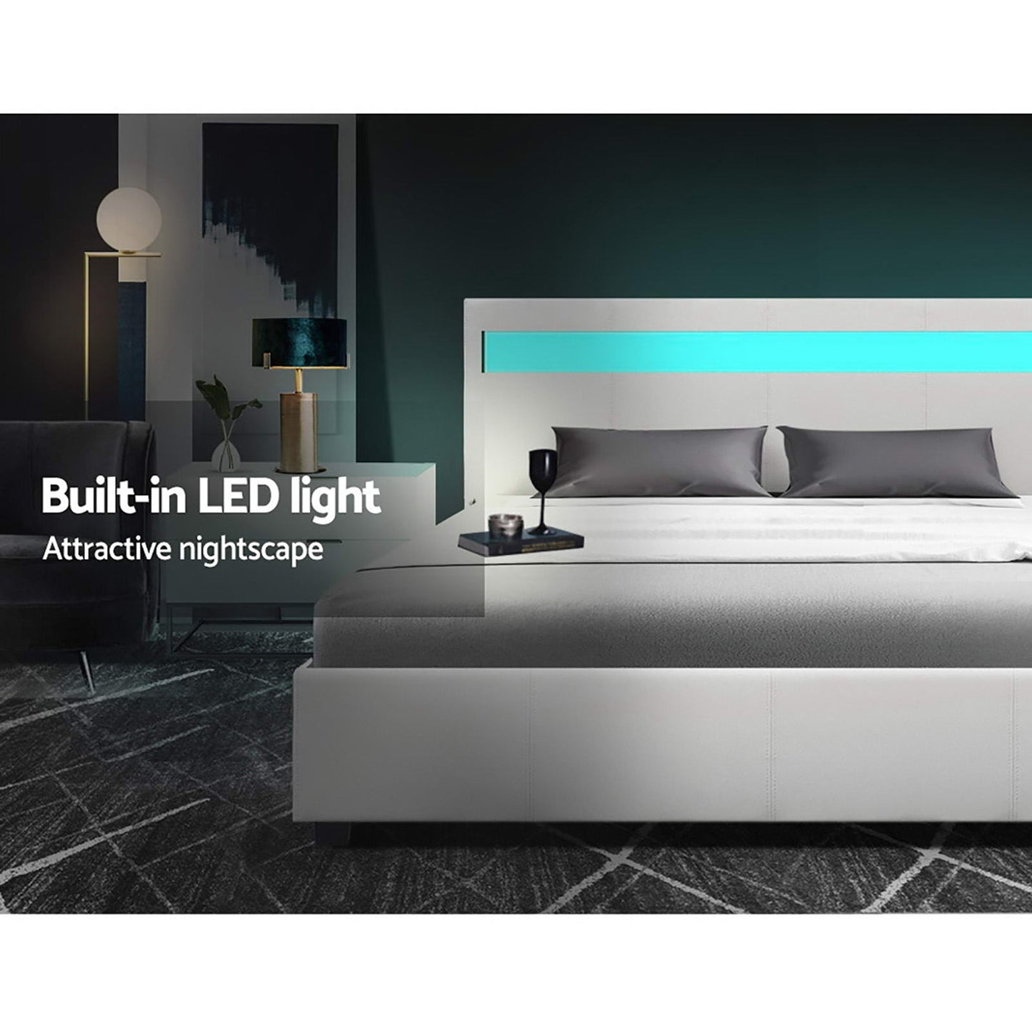 Artiss Bed Frame Double Size LED Gas Lift White COLE