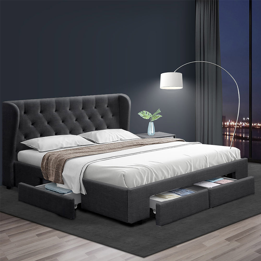 Artiss Bed Frame Queen Size with 4 Drawers Charcoal MILA