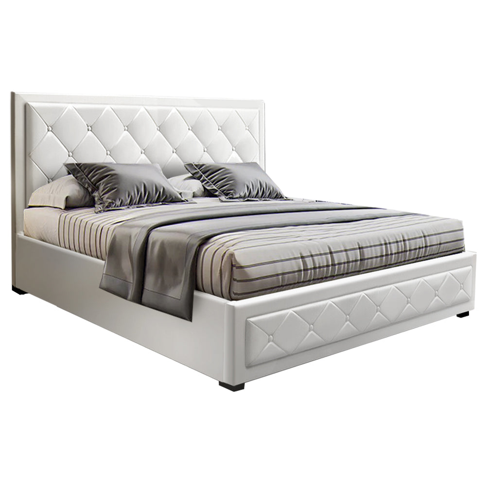 Artiss Bed Frame Queen Size Gas Lift White TIYO