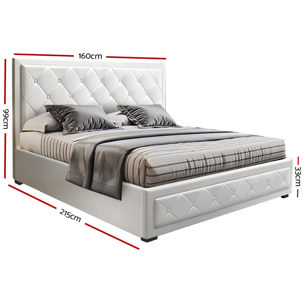 Artiss Bed Frame Queen Size Gas Lift White TIYO