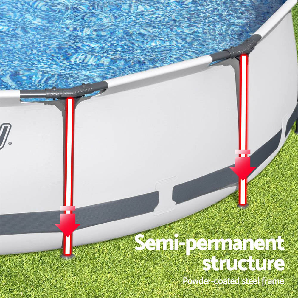 Bestway Swimming Pool 366x100cm Steel Frame Round Above Ground Pools w/ Filter Pump 9150L