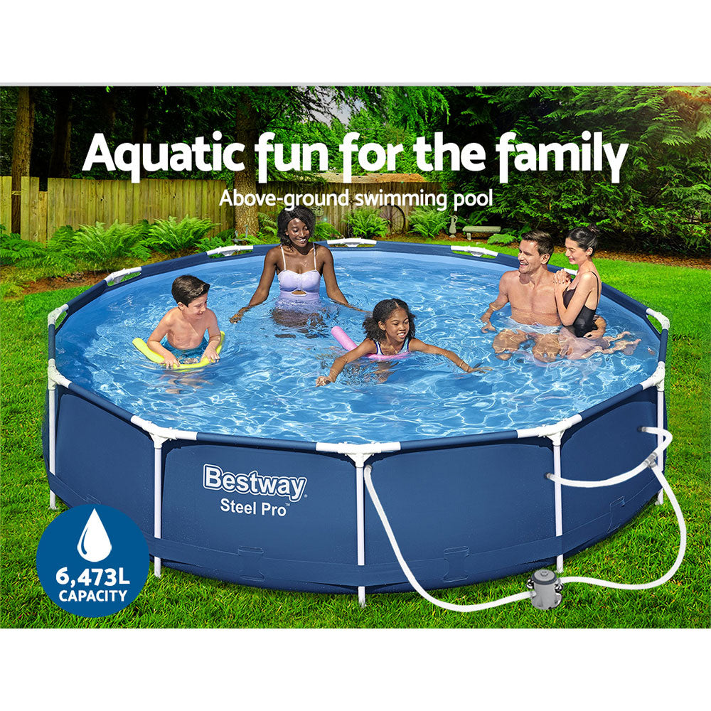 Bestway Swimming Pool 366x76cm Steel Frame Round Above Ground Pools w/ Filter Pump 6473L