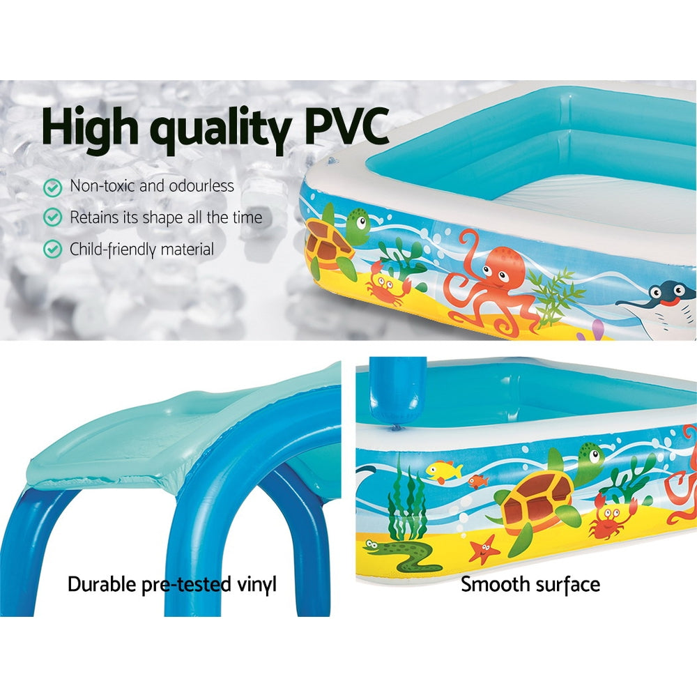 Bestway Kids Pool 140x140x114cm Inflatable Swimming w/ Canopy Play Pools 265L