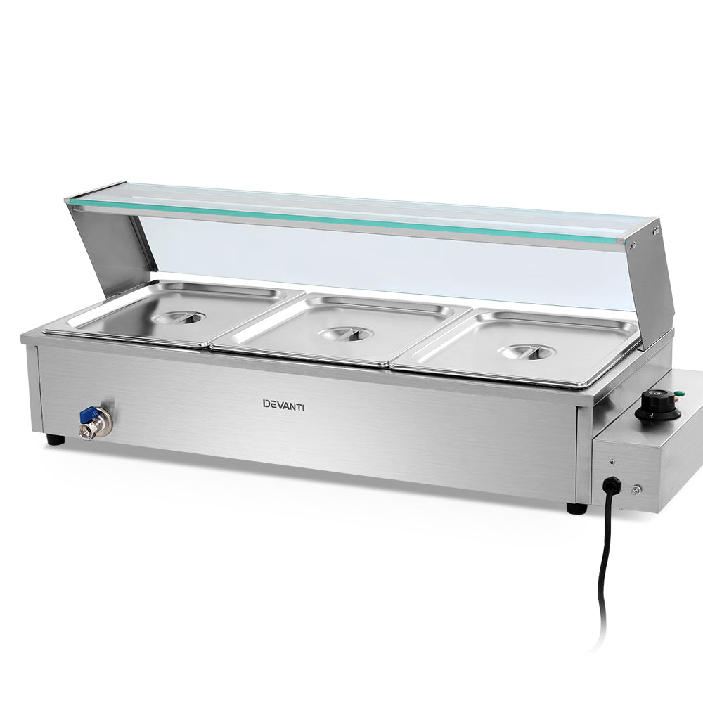 Devanti Commercial Food Warmer Bain Marie 3 Electric Buffet Pans