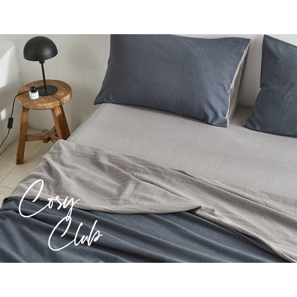 Cosy Club Cotton Bed Sheets Set Navy Grey Cover Double