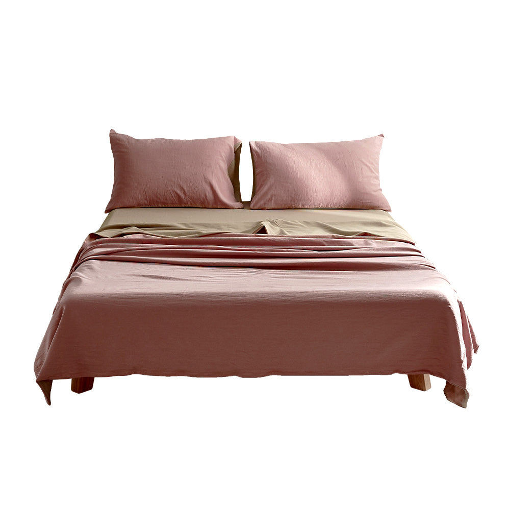 Cosy Club Cotton Bed Sheets Set Pink Brown Cover Single