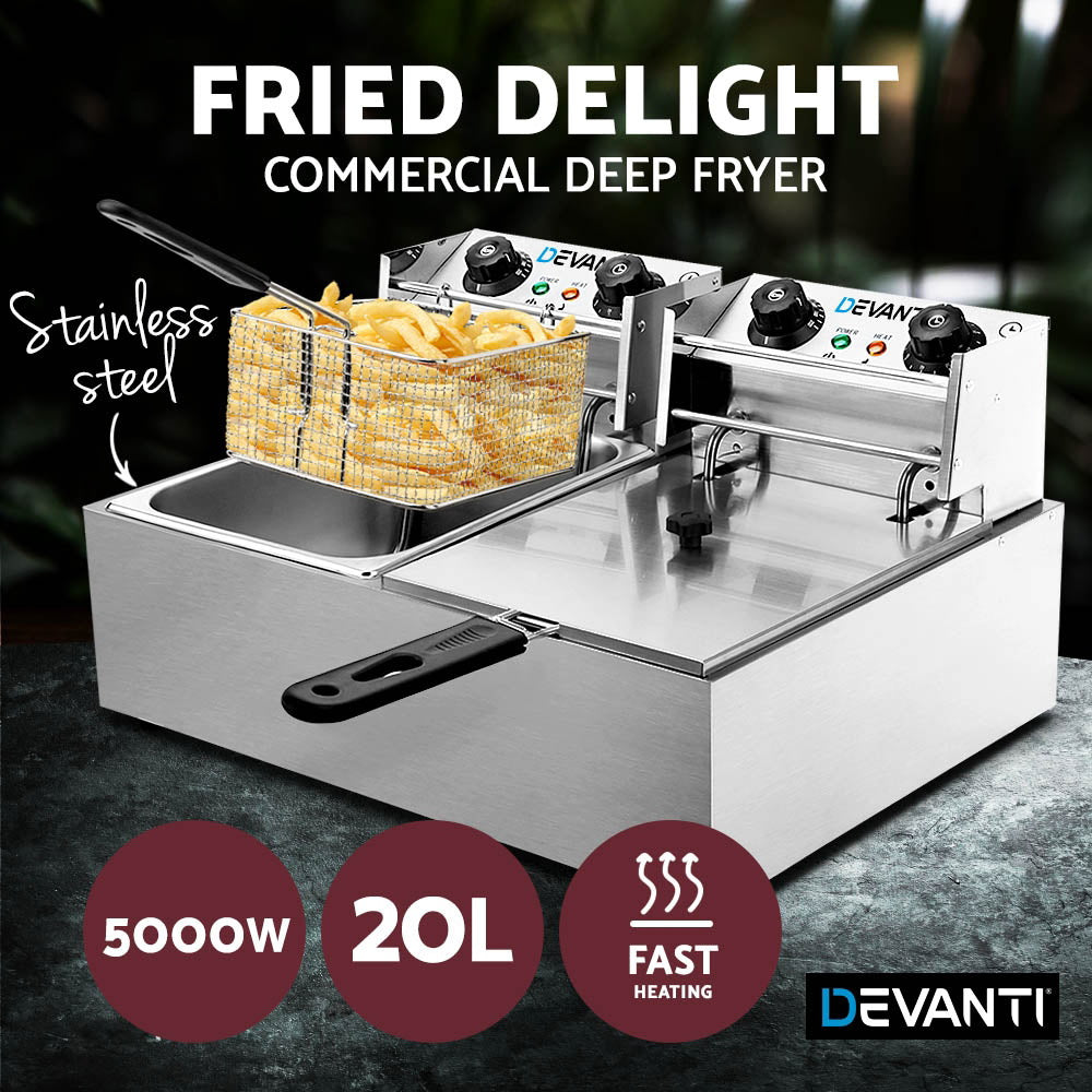 Devanti 20L Electric Commercial Deep Fryer Double Baskets 4400W