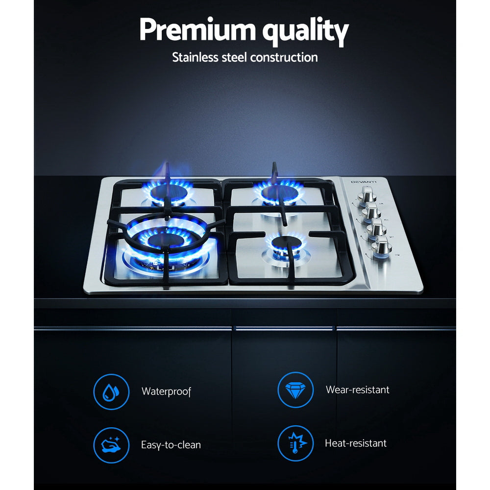 Devanti Gas Cooktop 60cm Stove Hob Silvir