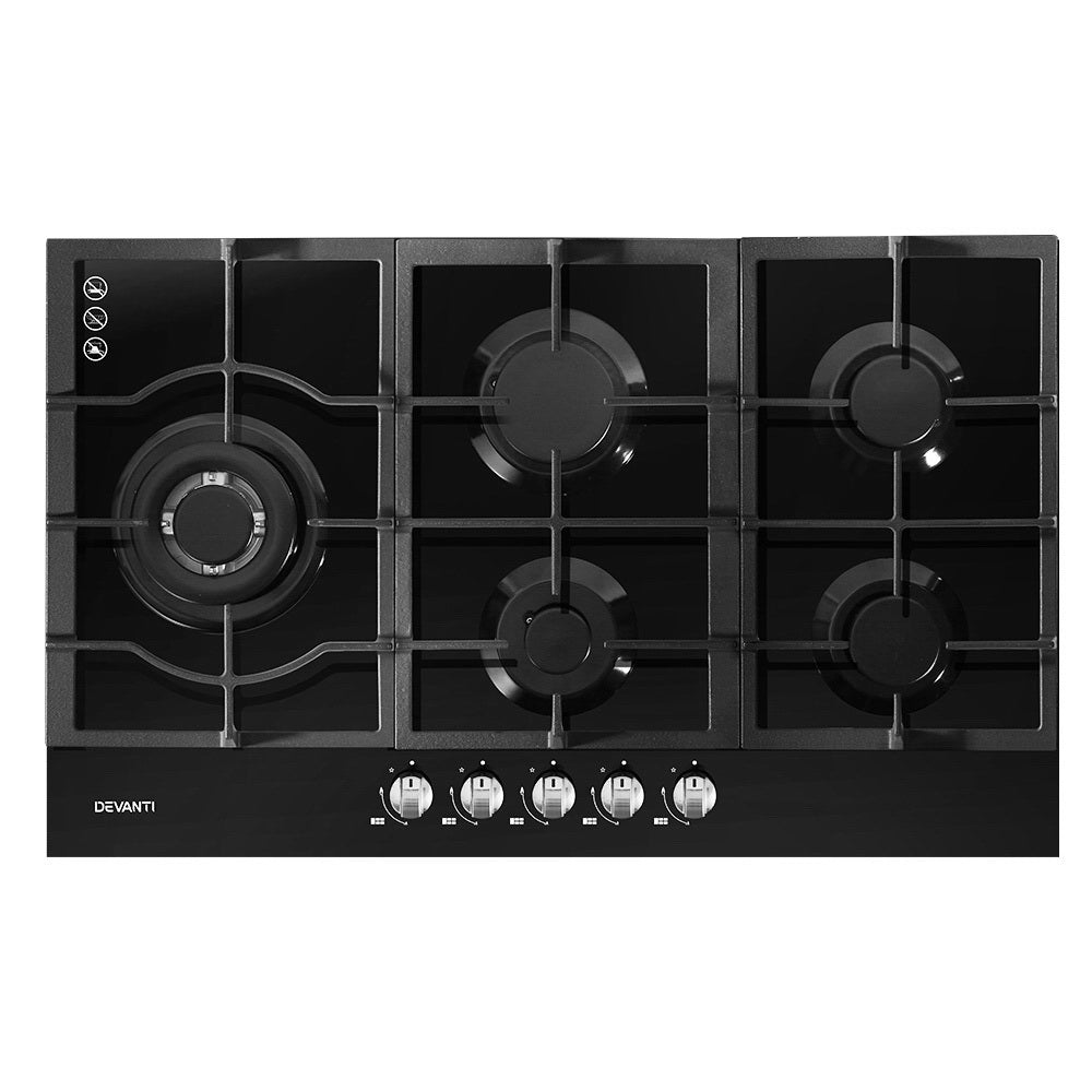 Devanti Gas Cooktop 90cm 5 Burner Black