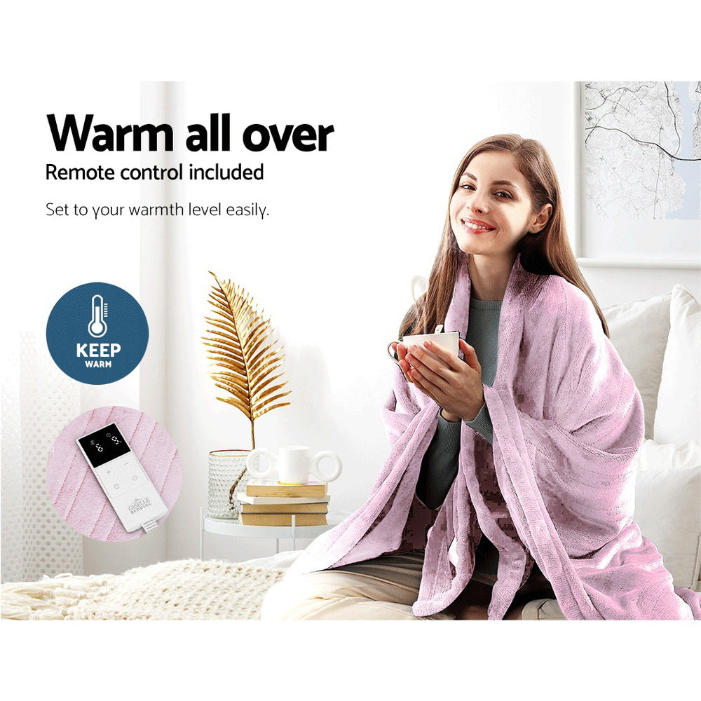 Giselle Electric Throw Rug Heated Blanket Fleece Pink