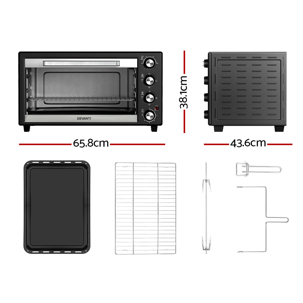 Devanti 60L Convection Oven Electric Fryer Ovens 2000W