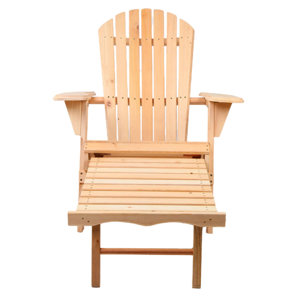 Gardeon 2PC Adirondack Outdoor Chairs Wooden Sun Lounge Patio Furniture Garden Natural