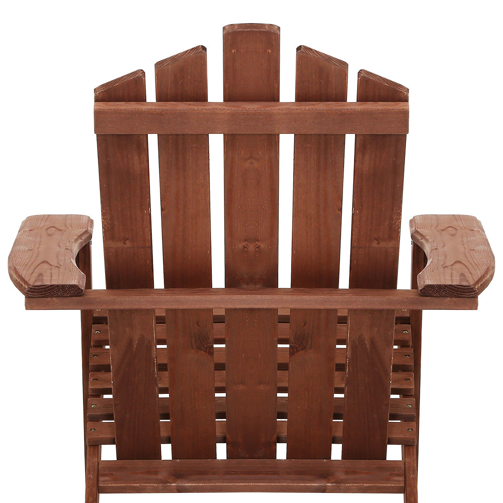 Gardeon 3PC Adirondack Outdoor Table and Chairs Wooden Beach Chair Brown