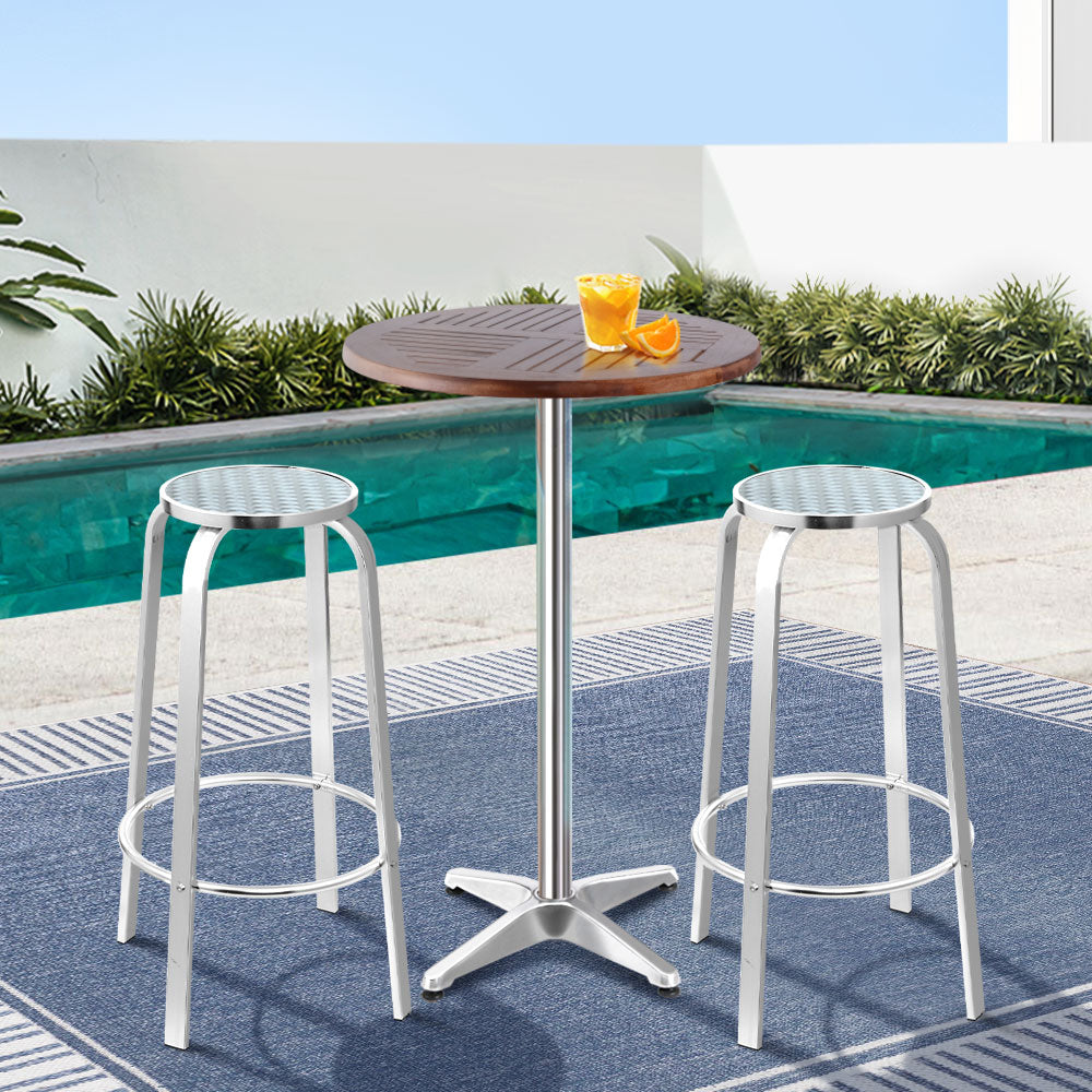 Gardeon 3-Piece Outdoor Bar Set Bistro Table Stools Adjustable Square Cafe