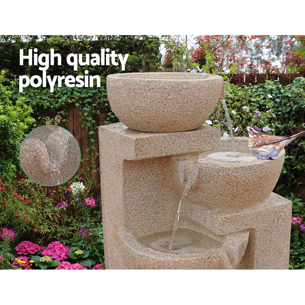 Gardeon Solar Water Feature Cascading Fountain 4-Tier Bowl LED Lights 72CM Sand