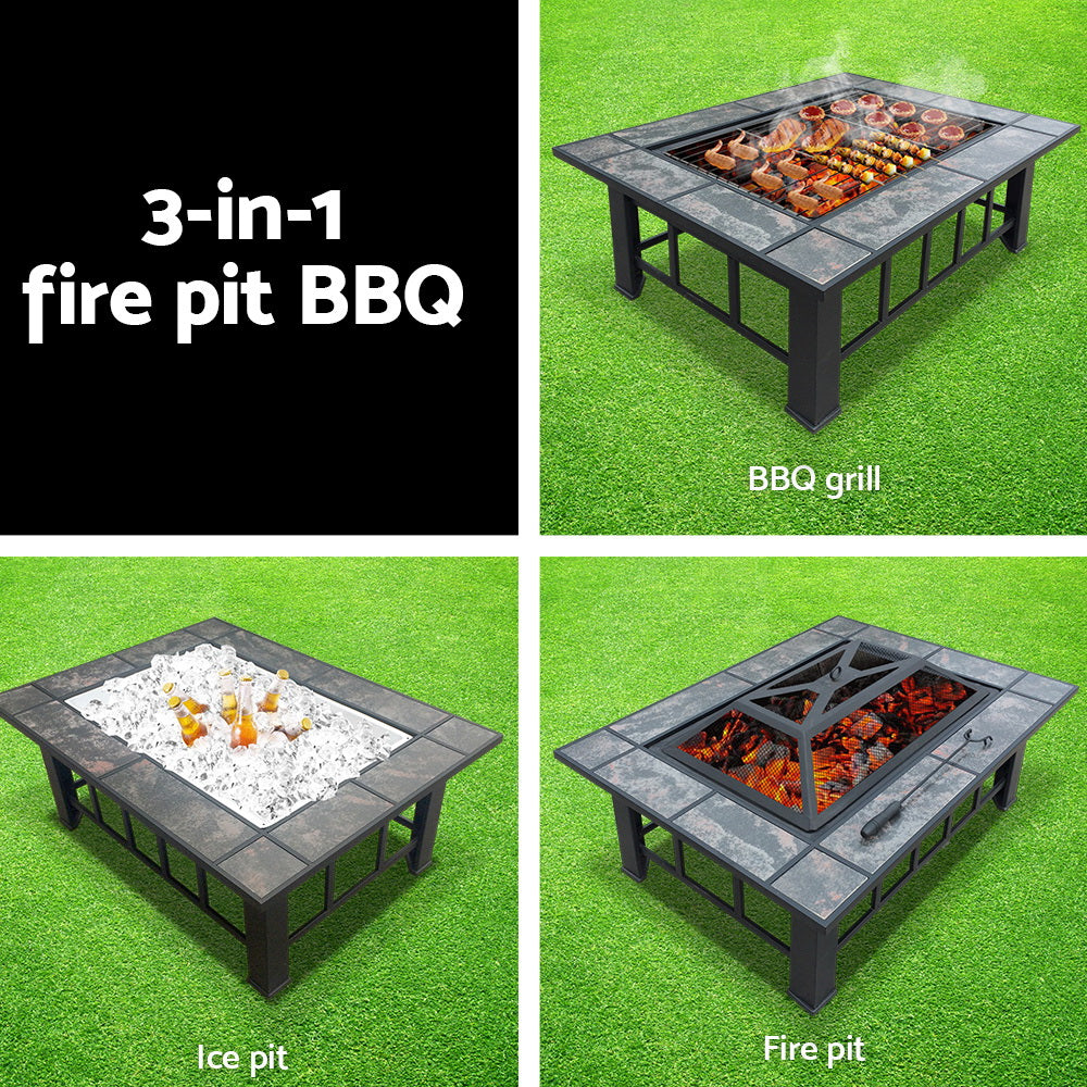 Grillz Fire Pit BBQ Grill Ice Bucket 3-In-1 Table