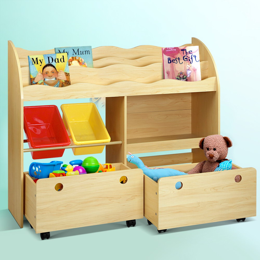 Keezi 3 Tiers Kids Bookshelf Storage Children Bookcase Toy Box Organiser Display