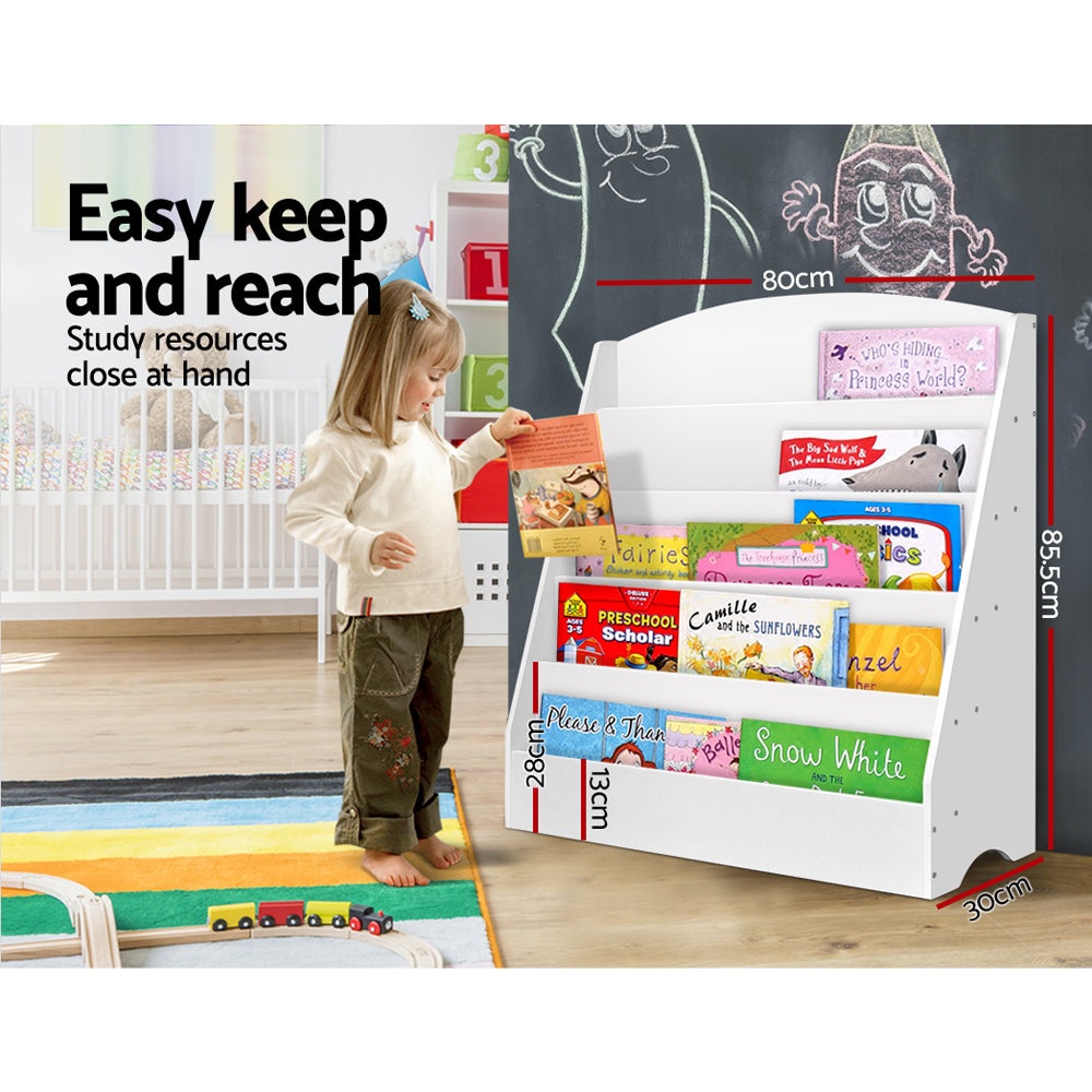 Keezi 5 Tiers Kids Bookshelf Magazine Shelf Organiser Bookcase Display Rack White