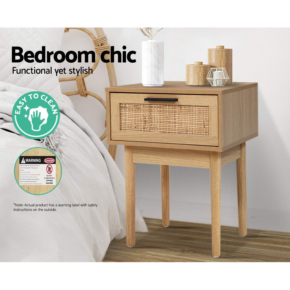 Artiss Bedside Tables Side Table Rattan Drawers Nightstand