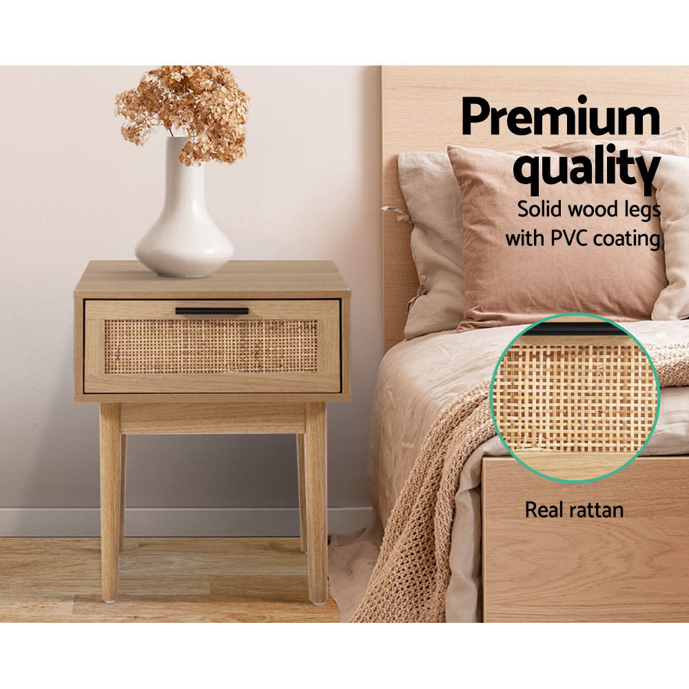 Artiss Bedside Tables Side Table Rattan Drawers Nightstand