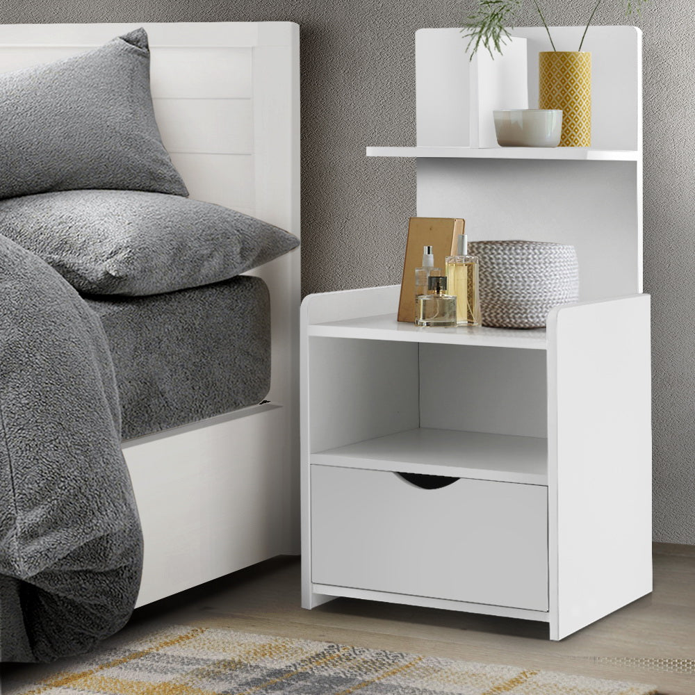 Artiss Bedside Table 1 Drawer with Shelves - EVERMORE White