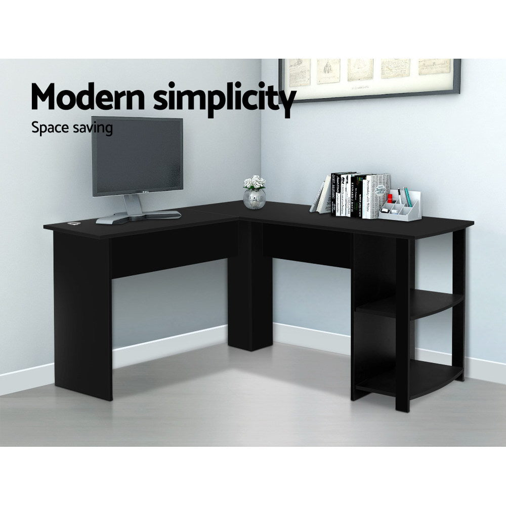 Artiss Computer Desk Shelf L-Shape Black 136CM