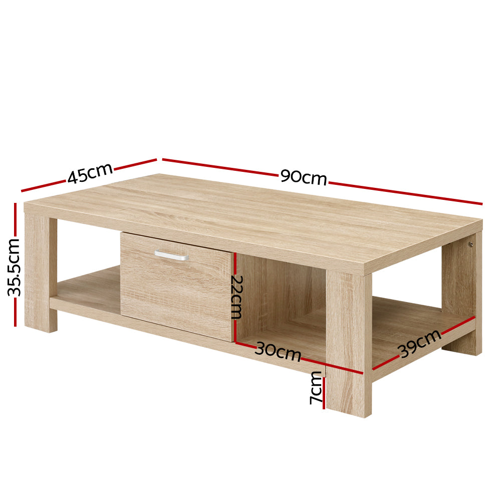 Artiss Coffee Table 1 Drawer Oak Maxi