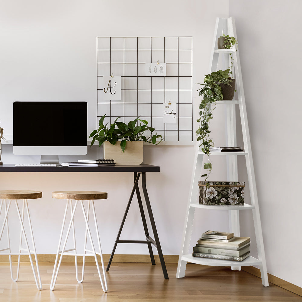 Artiss Bookshelf Corner Shelf 5 Tiers - CANE White