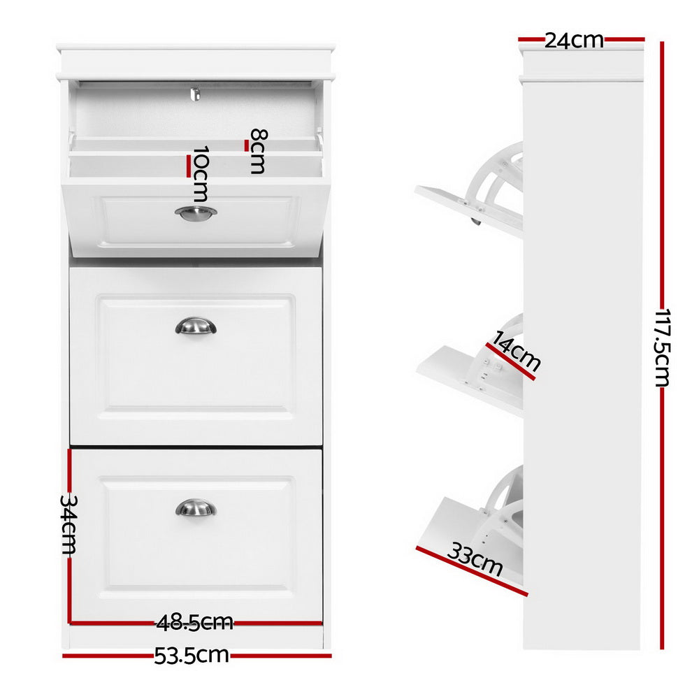 Artiss Shoe Cabinet 18 Pairs 3-tier White Sena