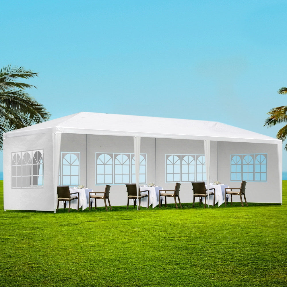 Instahut Gazebo 3x9m Marquee Wedding Party Tent Outdoor Camping Side Wall Canopy 5 Panel White