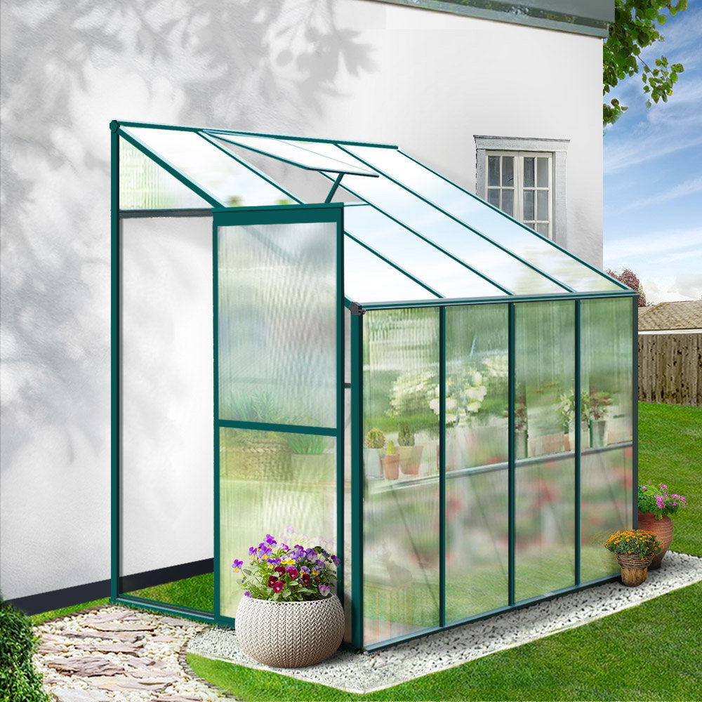 Greenfingers Greenhouse 2.52x1.27x2.13M Lean-to Aluminium Polycarbonate Green House Garden Shed