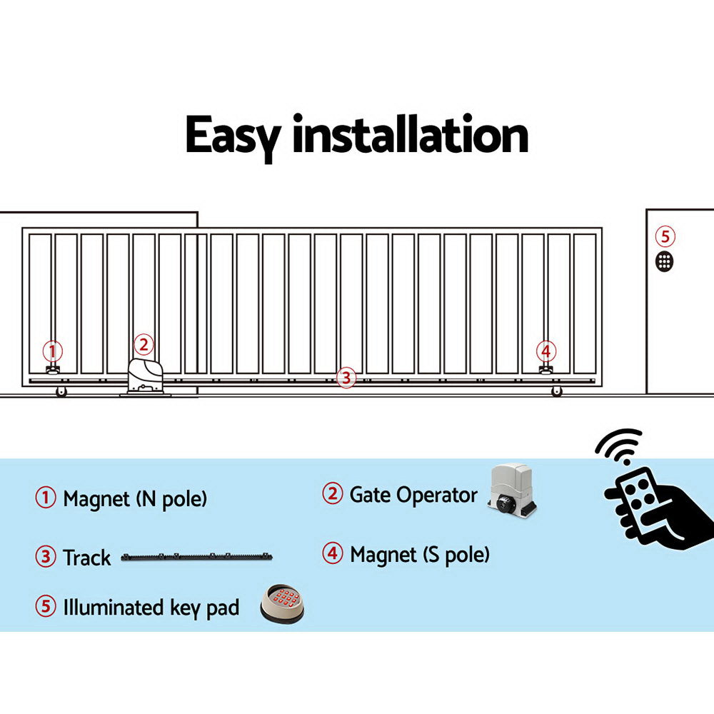 Lockmaster Automatic Sliding Gate Opener Kit Keypad 6M 1200KG