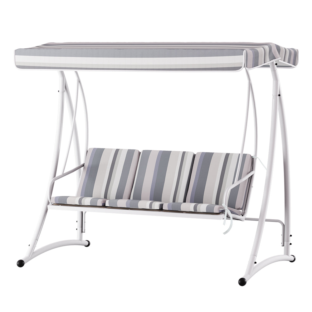 Gardeon Outdoor Swing Chair Garden Bench Furniture Canopy 3 Seater White Grey