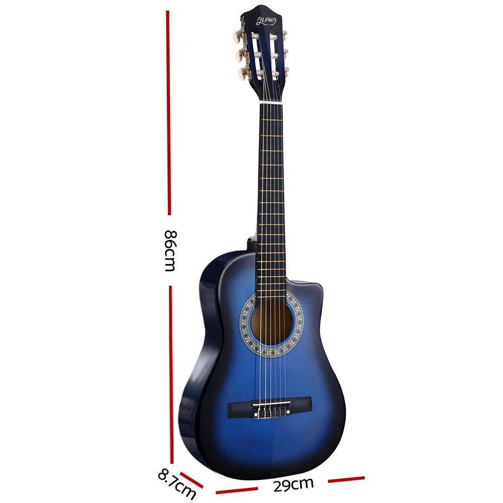 Alpha 34 Inch Classical Guitar Wooden Body Nylon String Beginner Kids Gift Blue