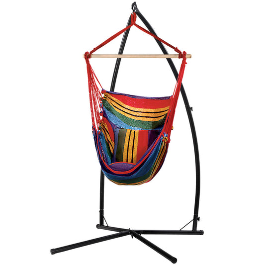 Gardeon Hammock Chair Outdoor Camping Hanging with Steel Stand Rainbow