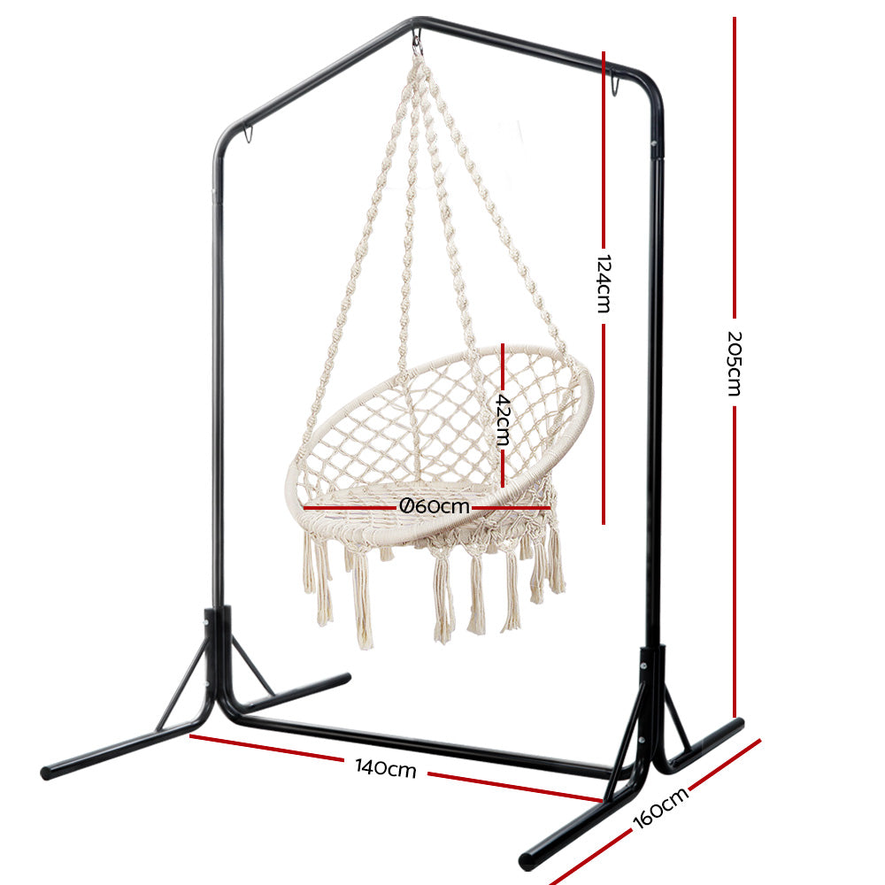 Gardeon Outdoor Hammock Chair with Stand Cotton Swing Relax Hanging 124CM Cream