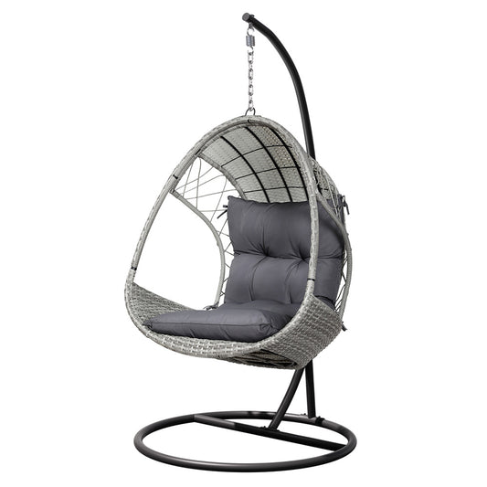 Gardeon Outdoor Egg Swing Chair Wicker Furniture Pod Stand Armrest Light Grey