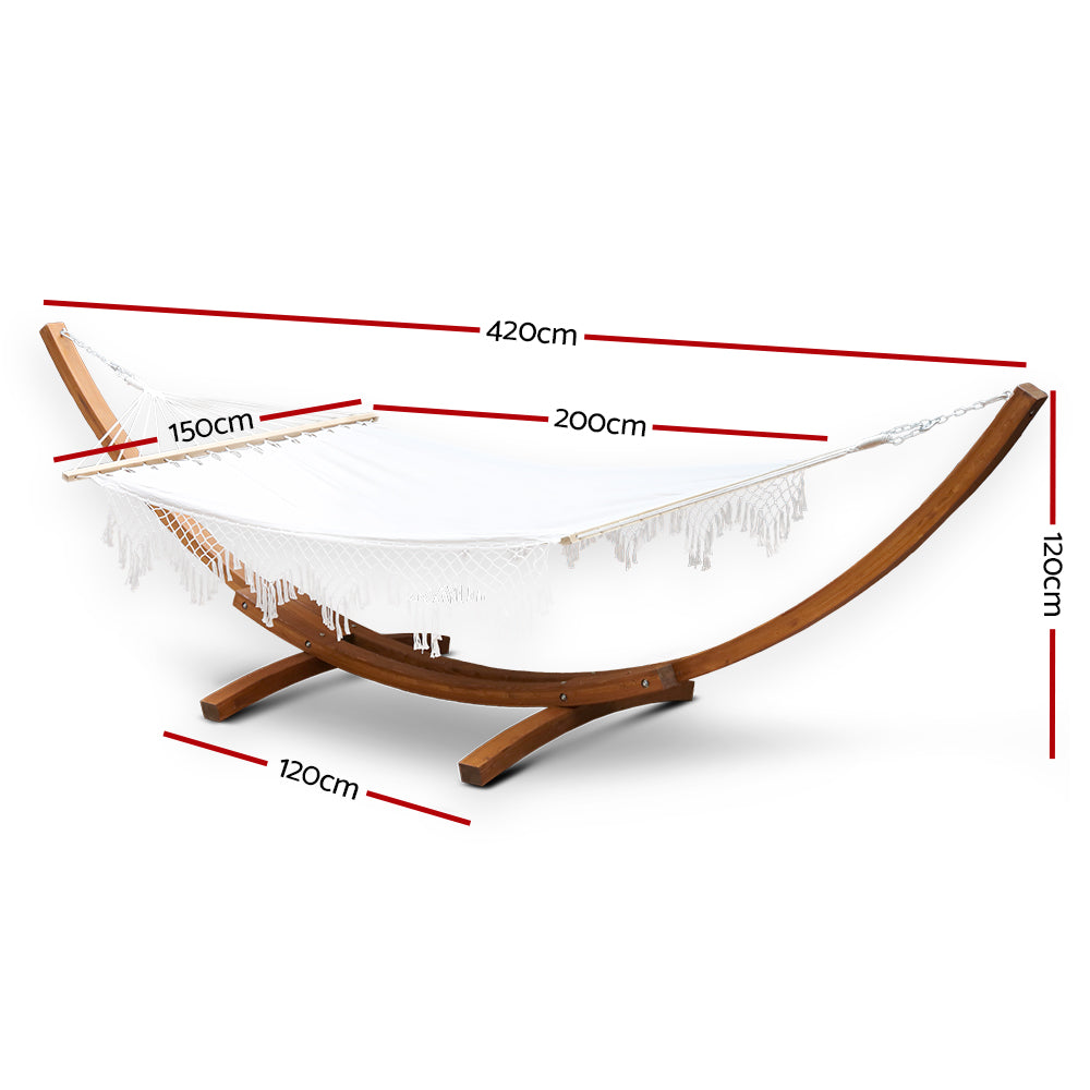 Gardeon Hammock Bed Outdoor Camping Garden Tassel Timber Hammock White