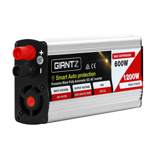 Giantz Power Inverter 600W/1200W 12V to 240V Pure Sine Wave Camping Car Boat