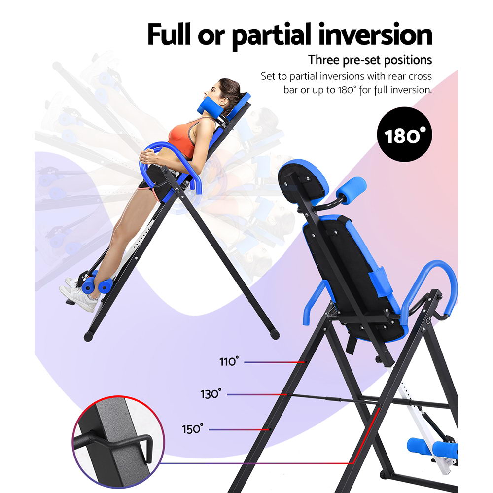 Everfit Inversion Table Gravity Exercise Inverter Back Stretcher Home Gym Blue