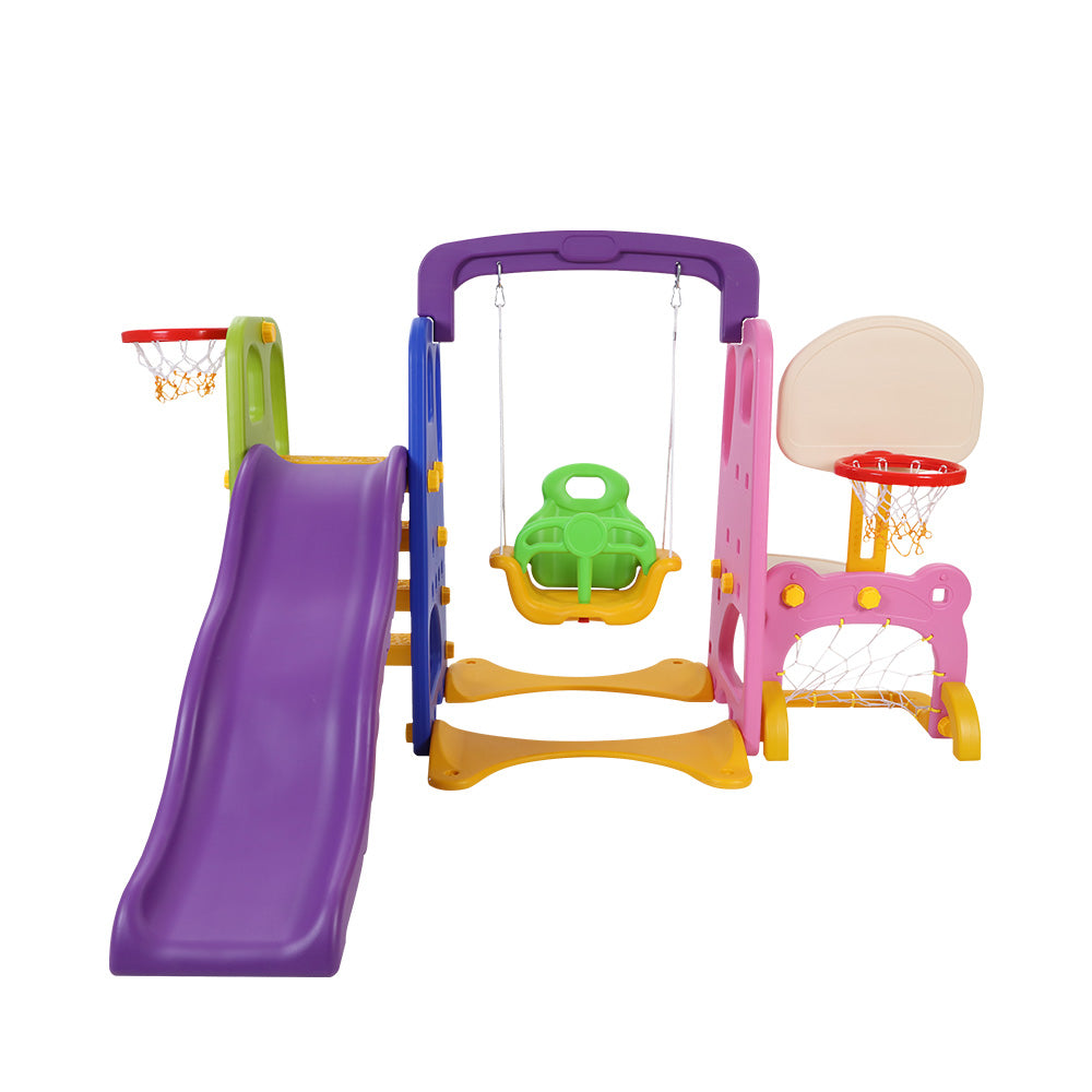 Keezi Kids Slide Swing Set Basketball Hoop Study Table Outdoor Toys 140cm Purple